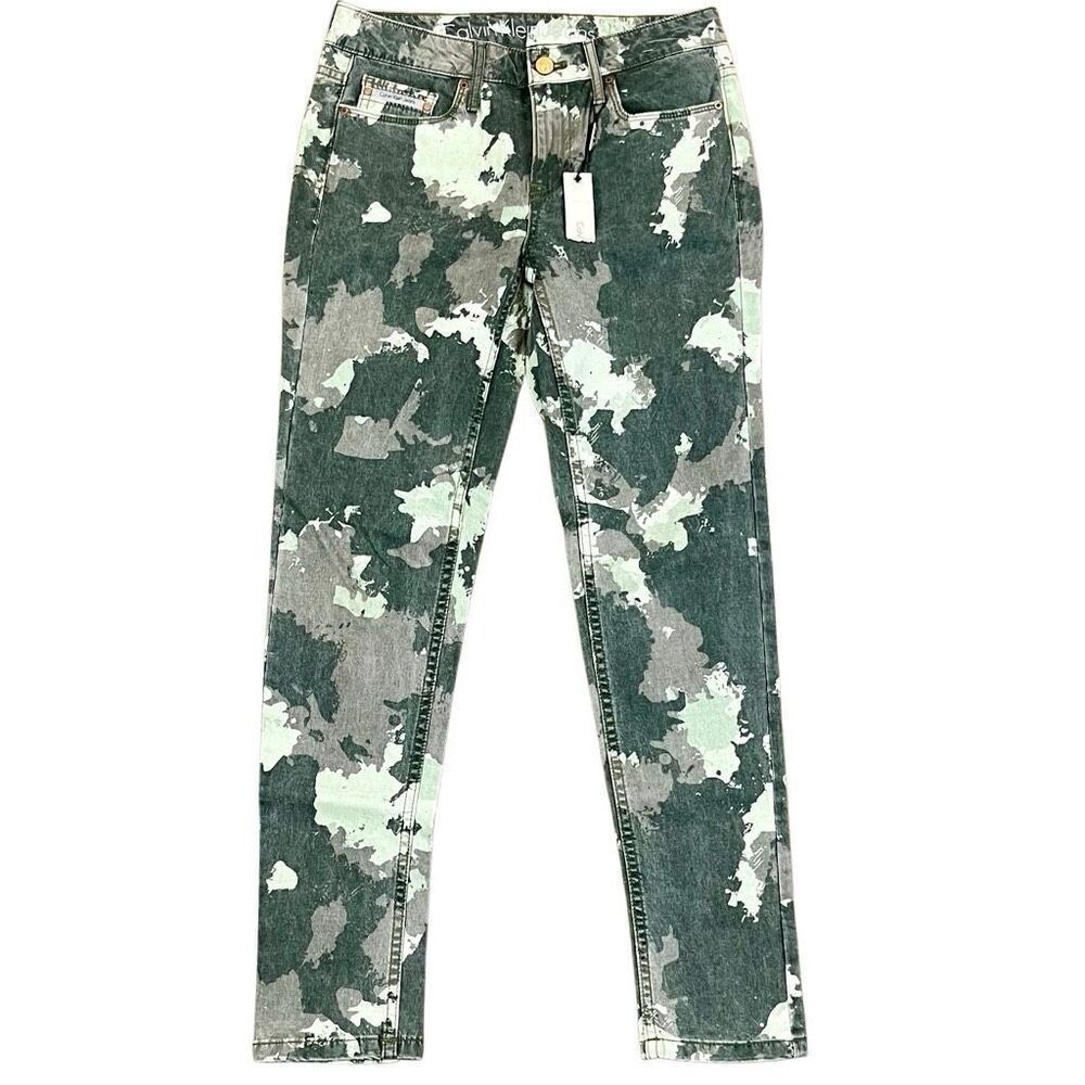 New! NWT Calvin Klein Women's Ankle Skinny Pants Green Camouflage Print 27